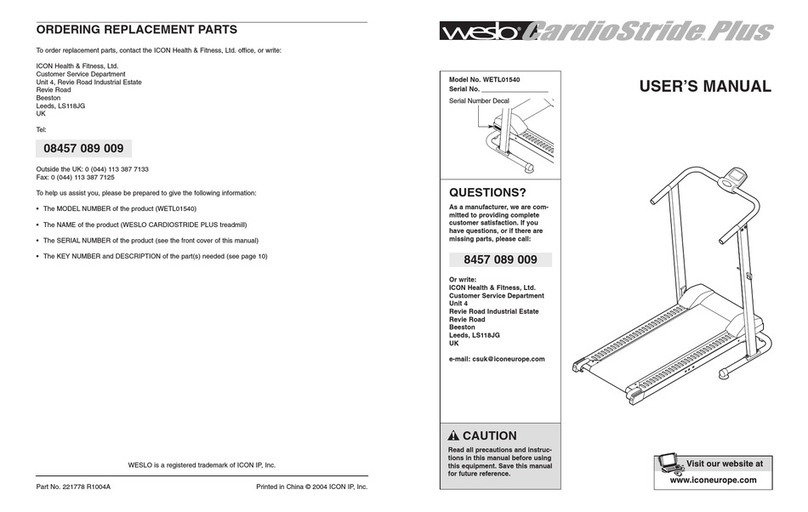Weslo CardioStrite Plus WETL01540 user manual