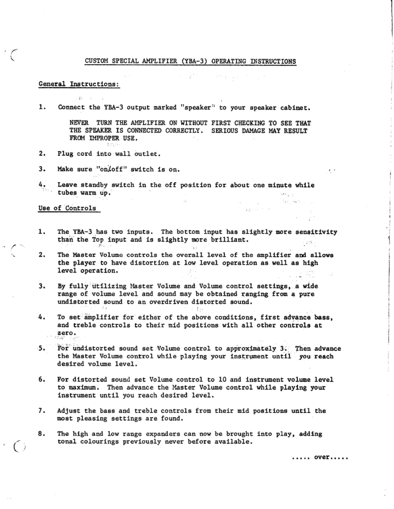 Traynor YBA-3 operating instructions