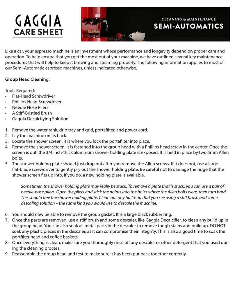 Gaggia semi automatic Care manual