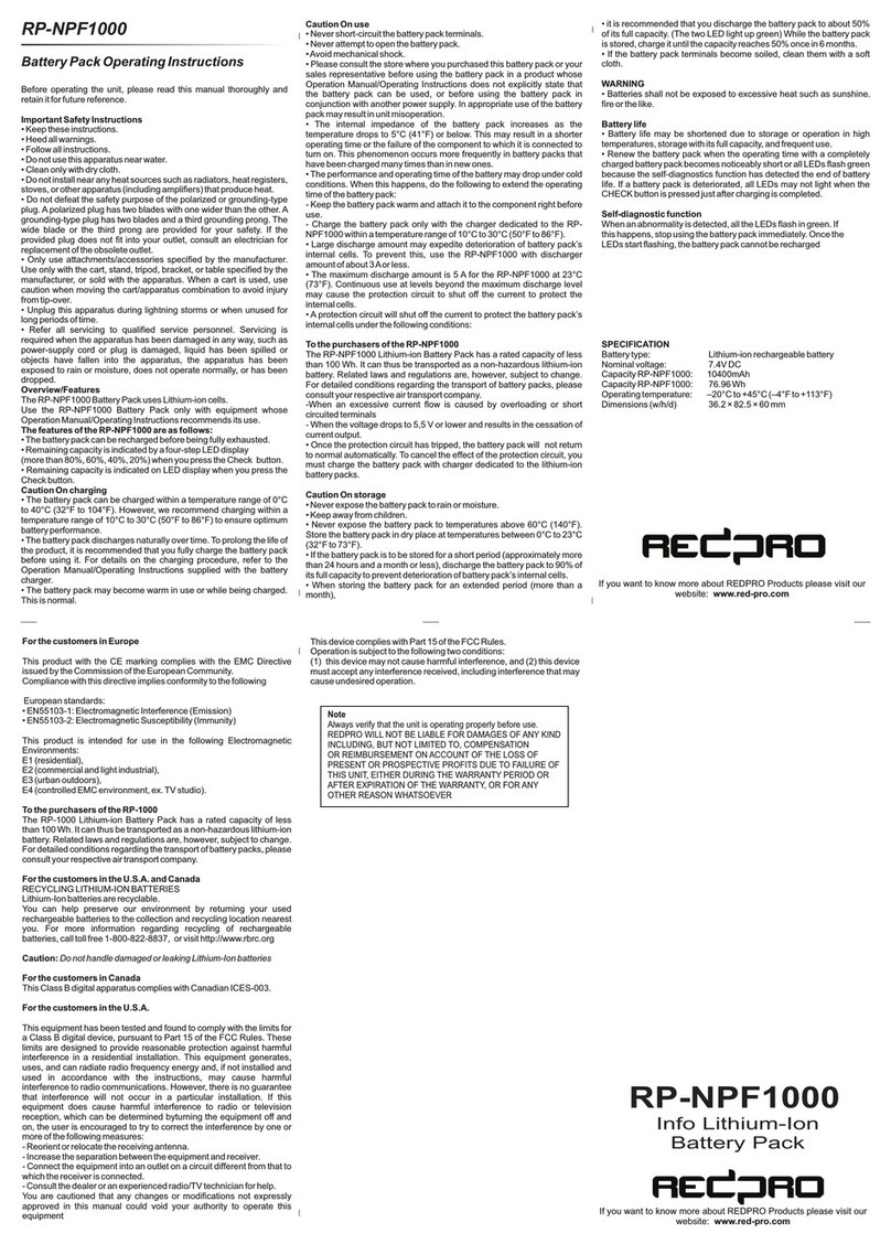 Redpro RP-NPF1000 operating instructions