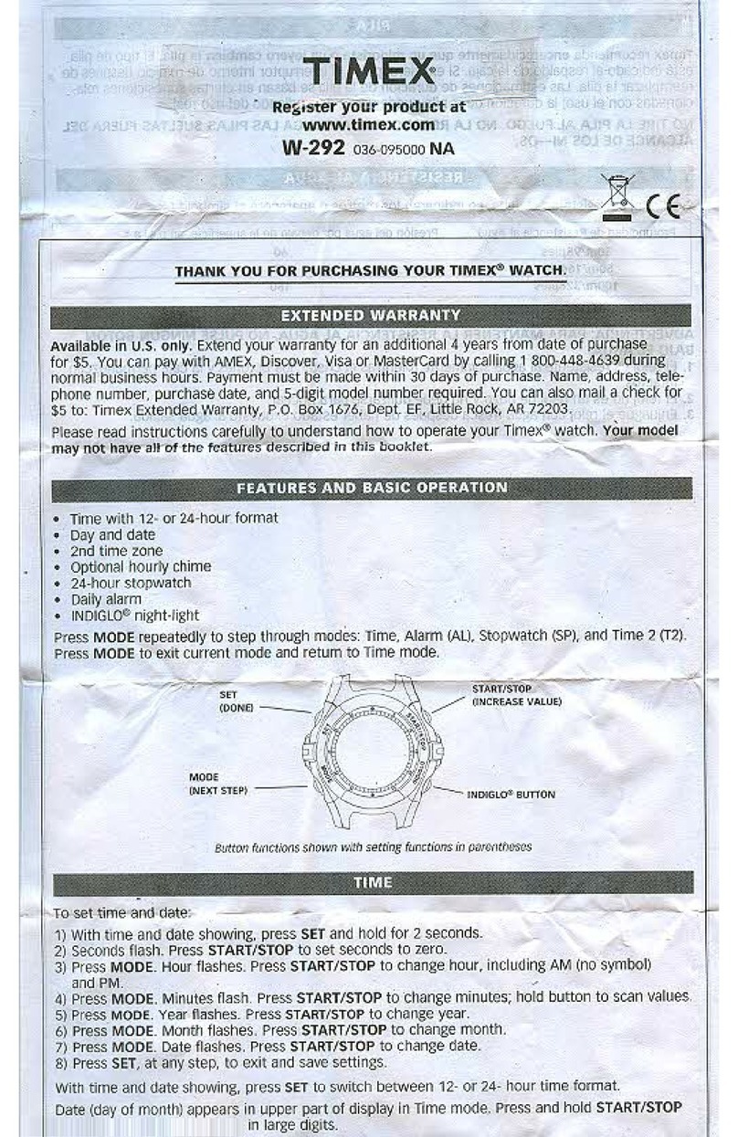 Timex W-292 User manual