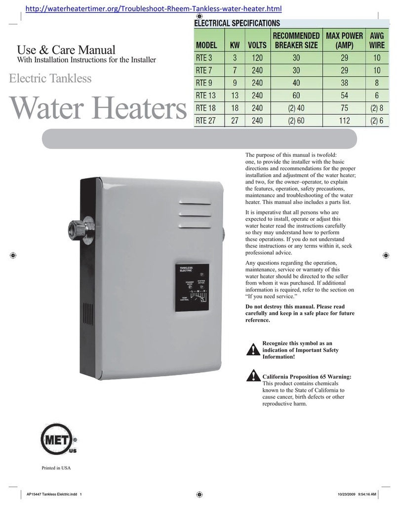 Rheem RTE 3 Use & care manual