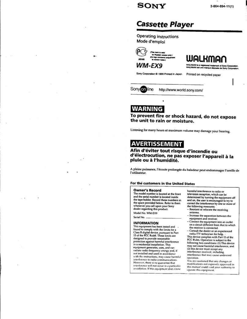 Sony Walkman WM-EX9 User manual
