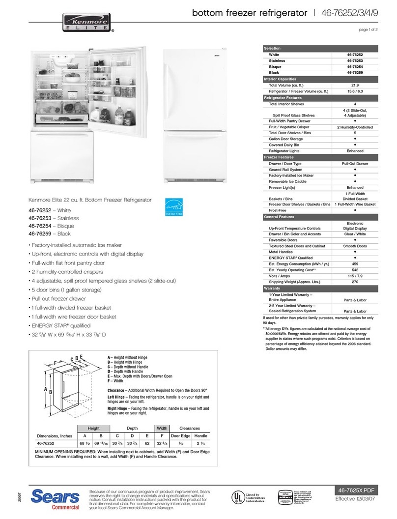 Kenmore 46-76252 Dimension Guide