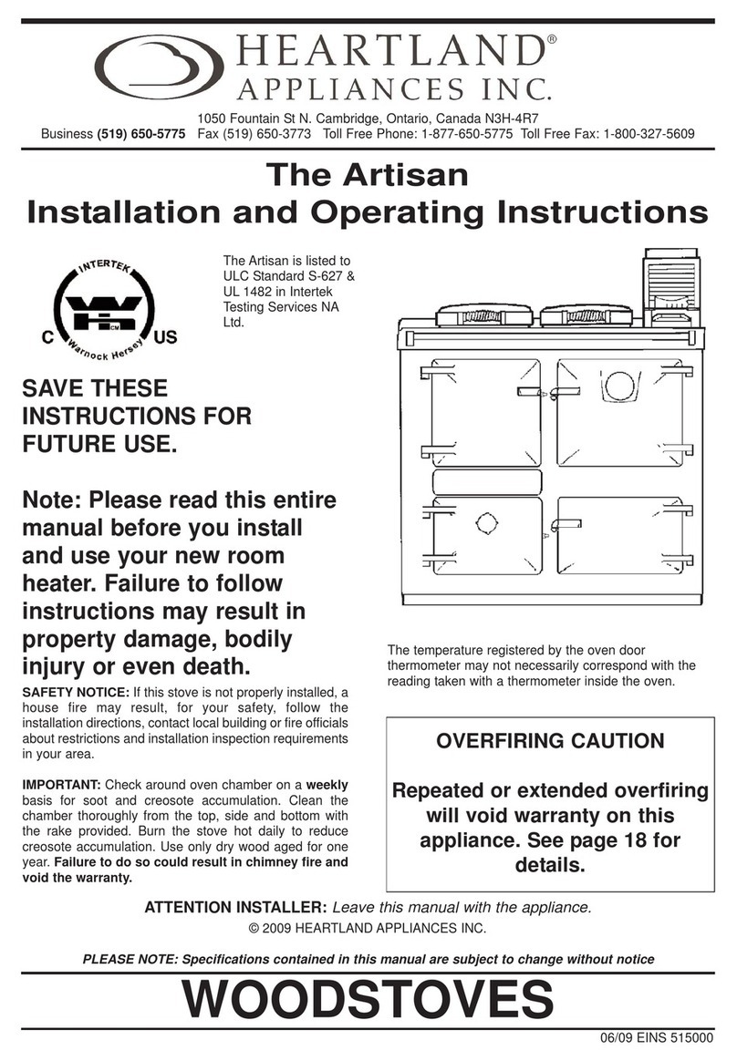Heartland Appliances The Artisan Installation and operating instructions