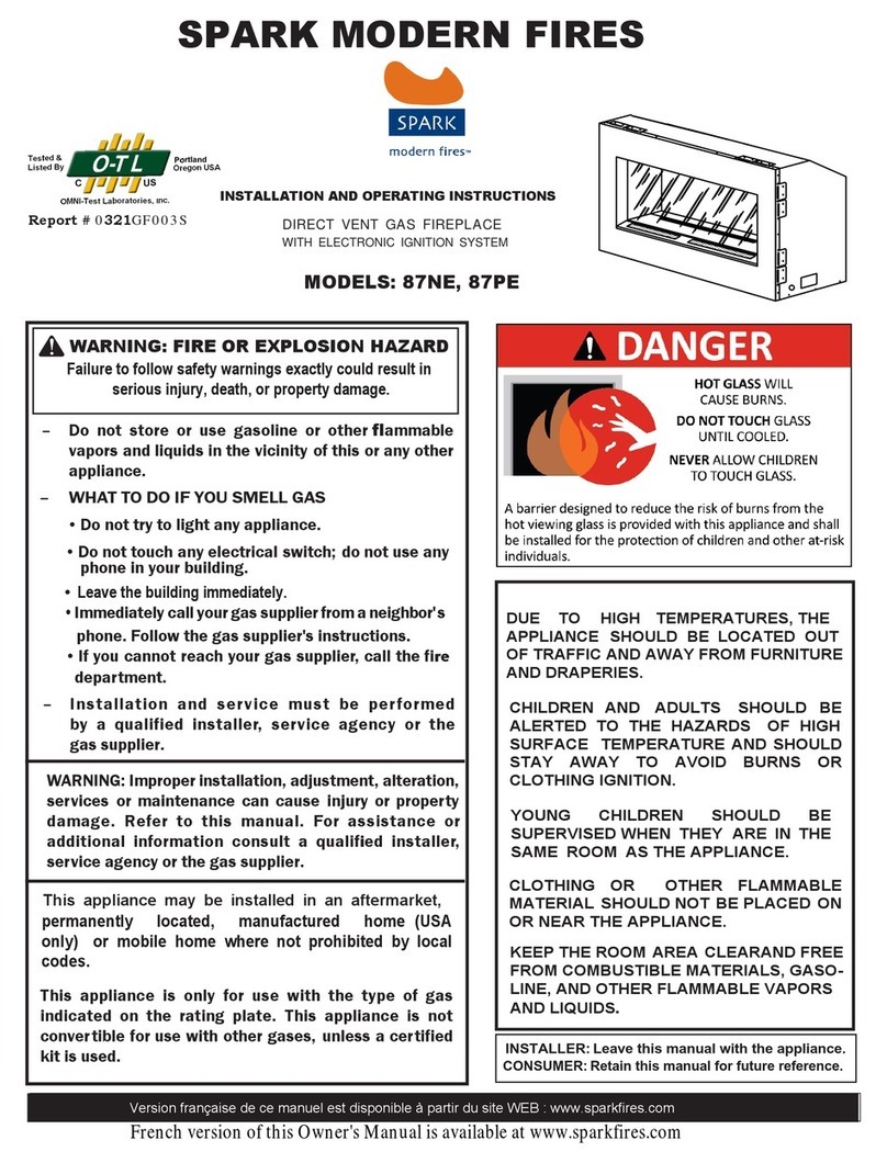 Spark modern fires 87NE Installation and operating instructions