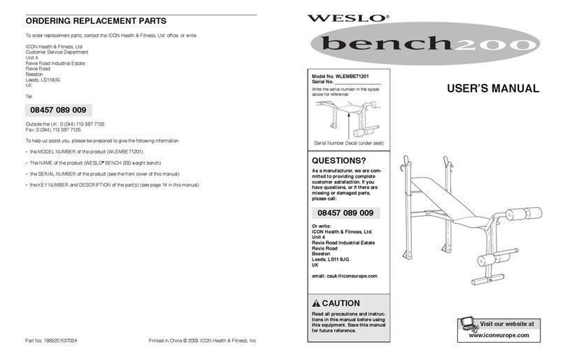 Weslo bench200 WLEMBE71201 user manual