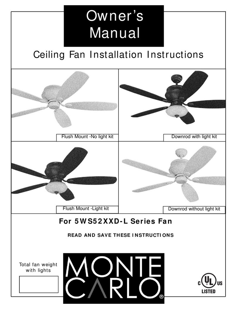 Monte Carlo Fan Company 5WS52XXD-L Series installation instructions Monte Carlo Fan Company 5WS52XXD-L Series installation instructions