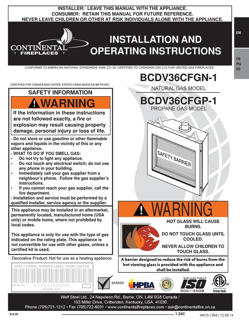 Continental Fireplaces BCDV36CFGN-1 Installation and operating insctructions Continental Fireplaces BCDV36CFGN-1 Installation and operating insctructions