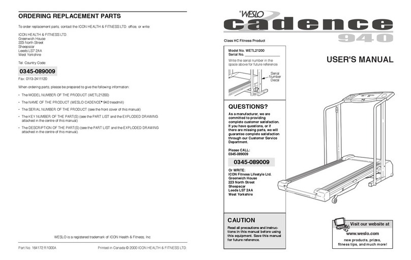 Weslo Cadence 940 WETL21200 User manual