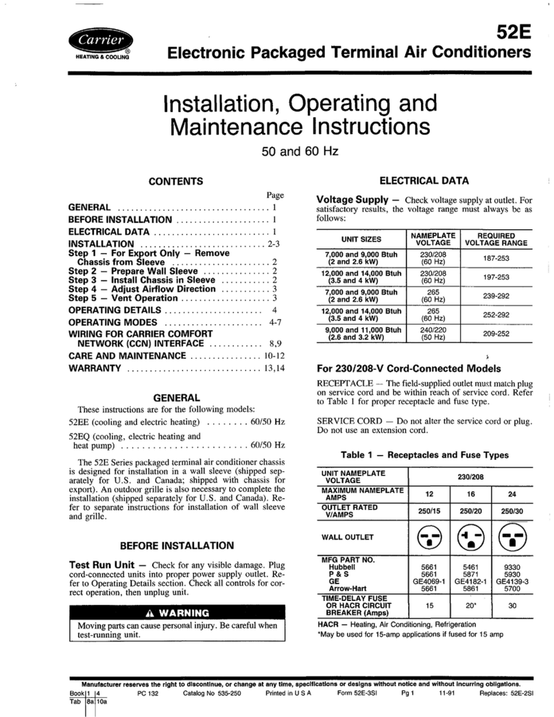 Carrier 52E Installation, operating and maintenance instructions