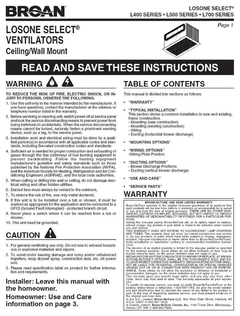 Broan LOSONE SELECT L400 Series User manual