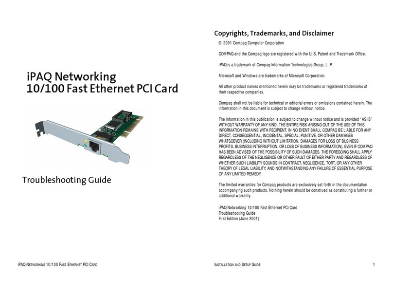 Compaq iPAQ Networking 10/100 Fast Internet PCI... troubleshooting guide