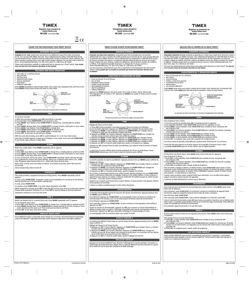 Timex W-292 User manual