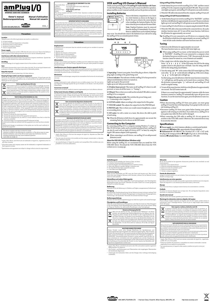 Vox amPlug I/O owner's manual