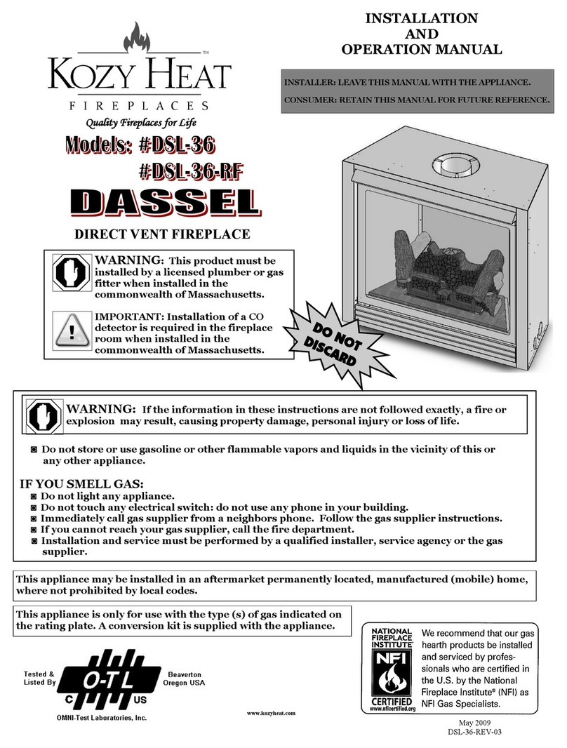 kozy heat Dassel DSL-36-RF Installation and operation manual kozy heat Dassel DSL-36-RF Installation and operation manual