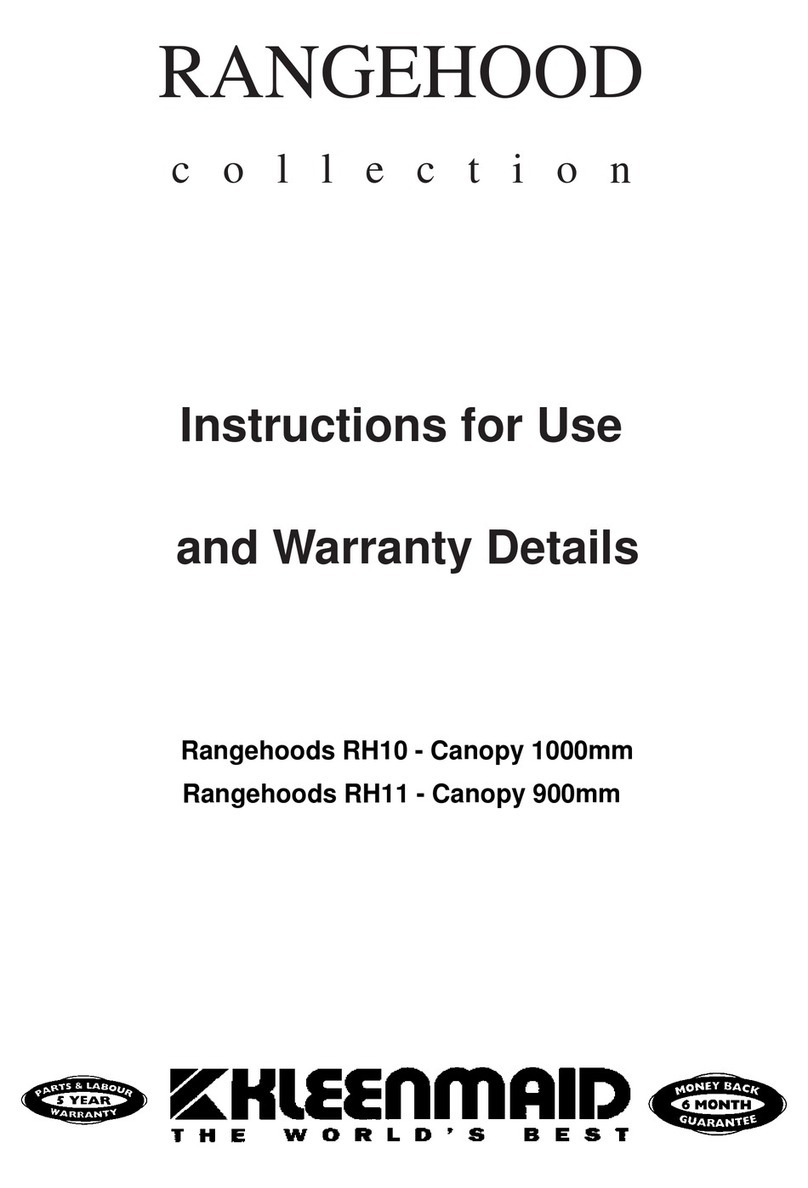 Kleenmaid Rangehood RH10 Instructions for use and warranty details