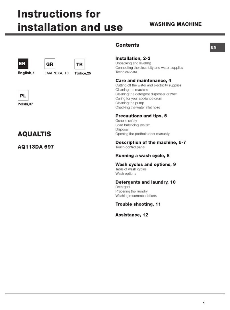Hotpoint Aqualtis AQ113DA 697 I Instructions for installation and use