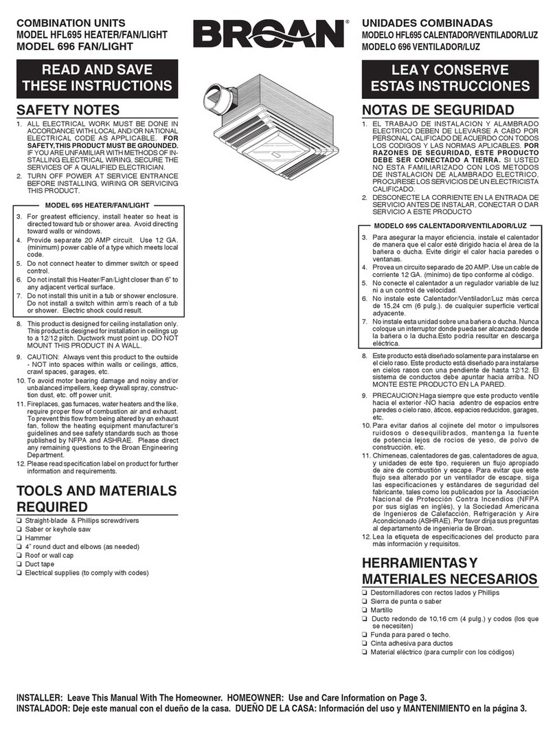Broan HFL695 User manual