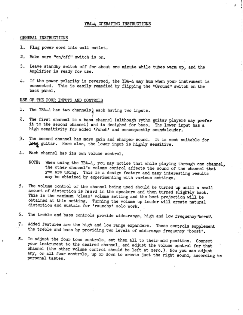 Traynor YBA-4 operating instructions