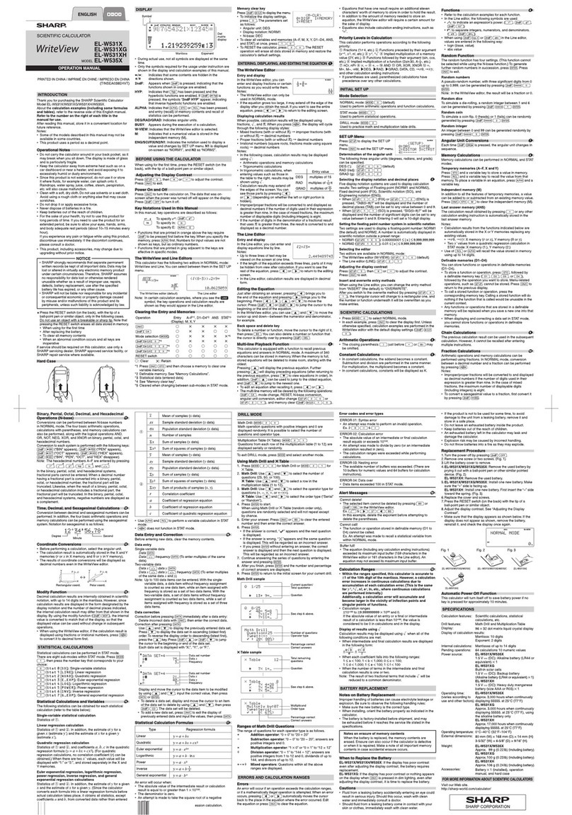 Sharp WriteView EL-W531X User manual