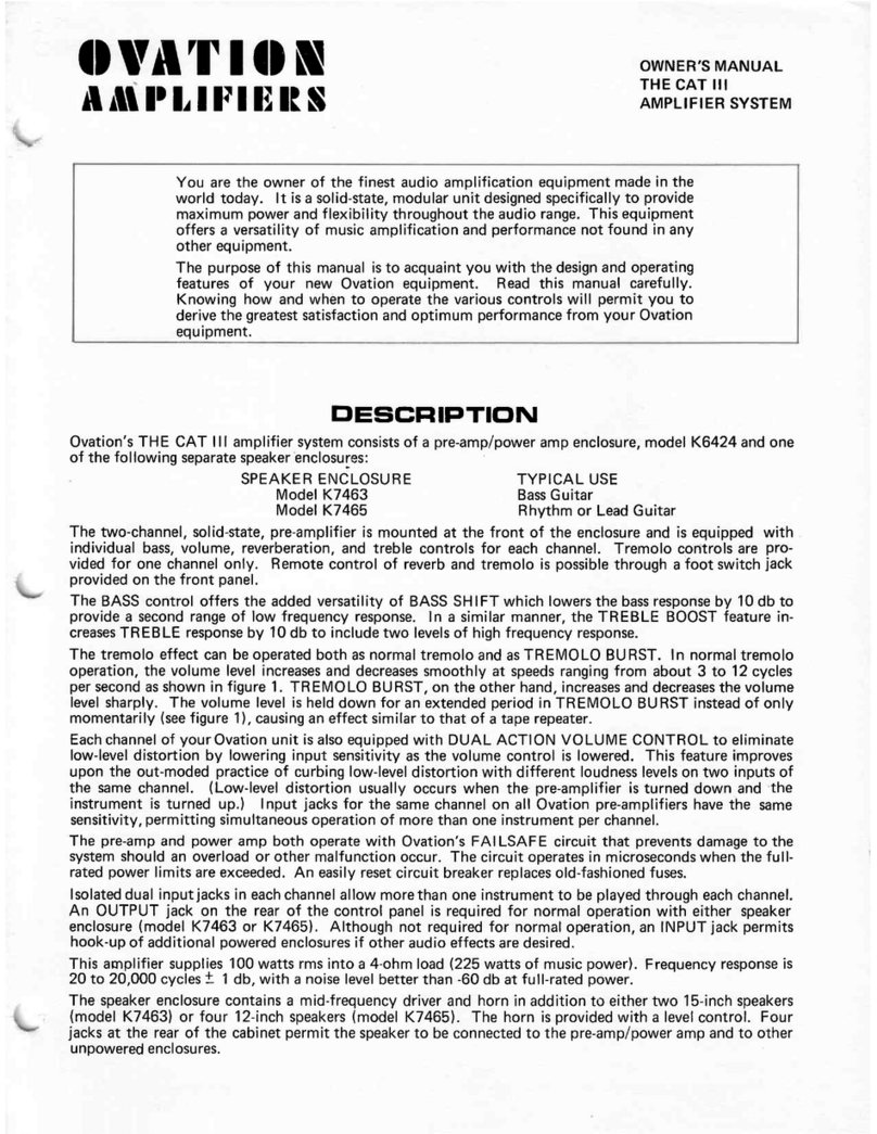 Ovation The Cat III owner's manual