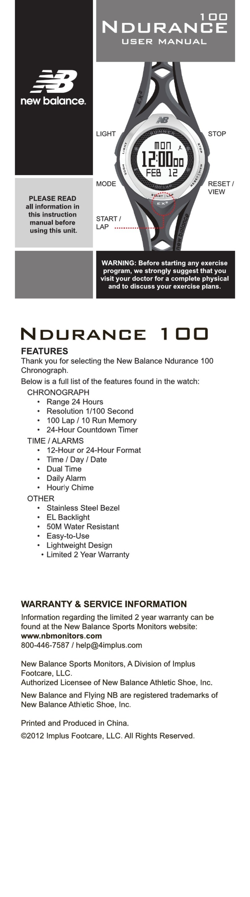 New Balance Ndurance100 user manual
