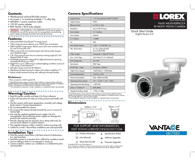 Lorex VANTAGE LBC7083 quick start guide