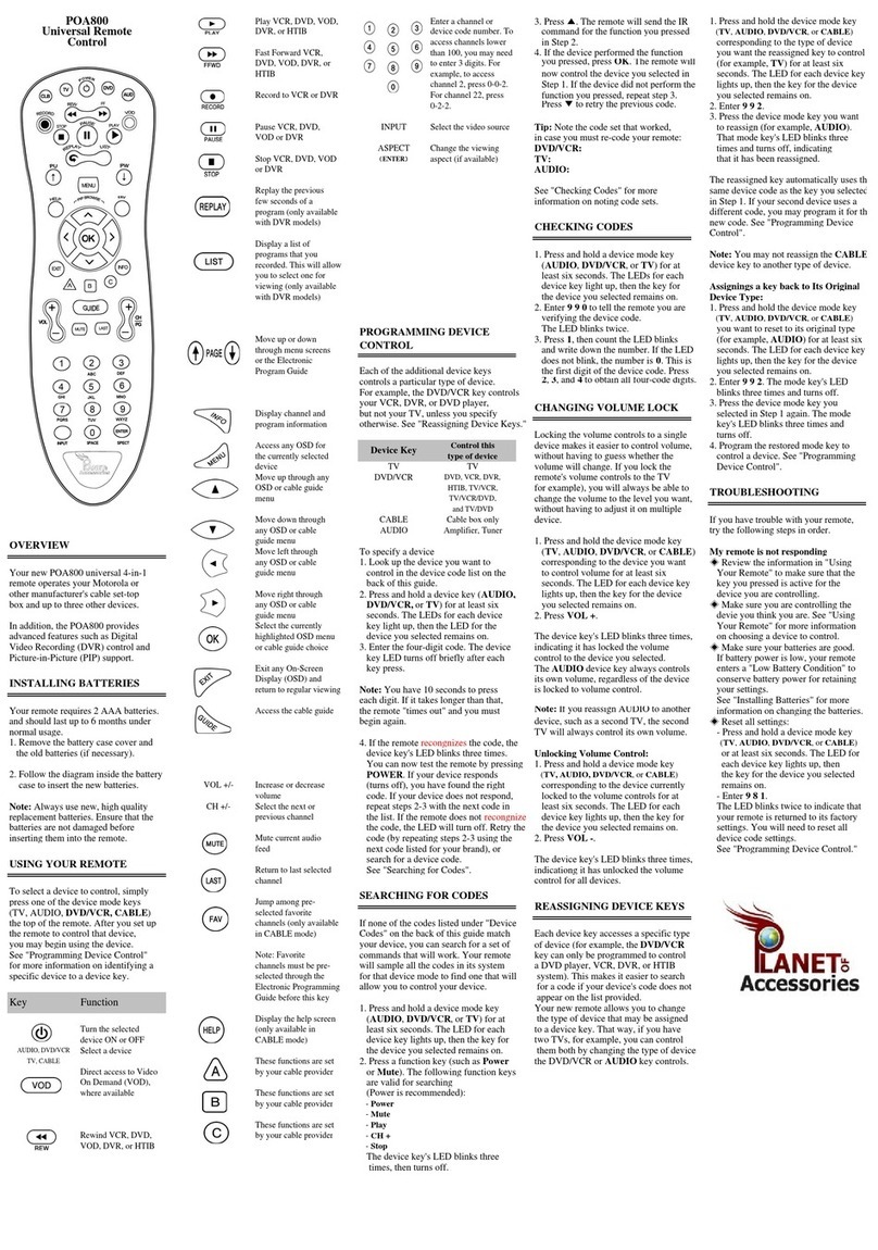 Planet of Accessories POA800 manual