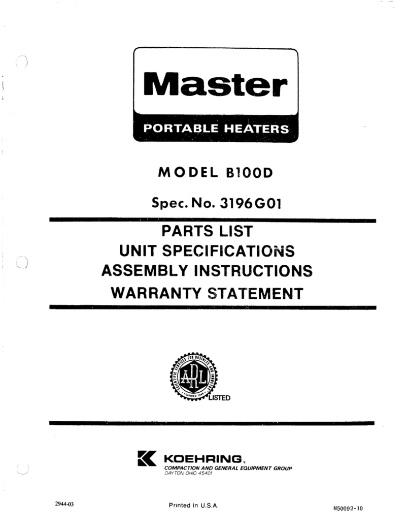 Master B100D Parts list, unit specifications, assembly instructions, warranty statement