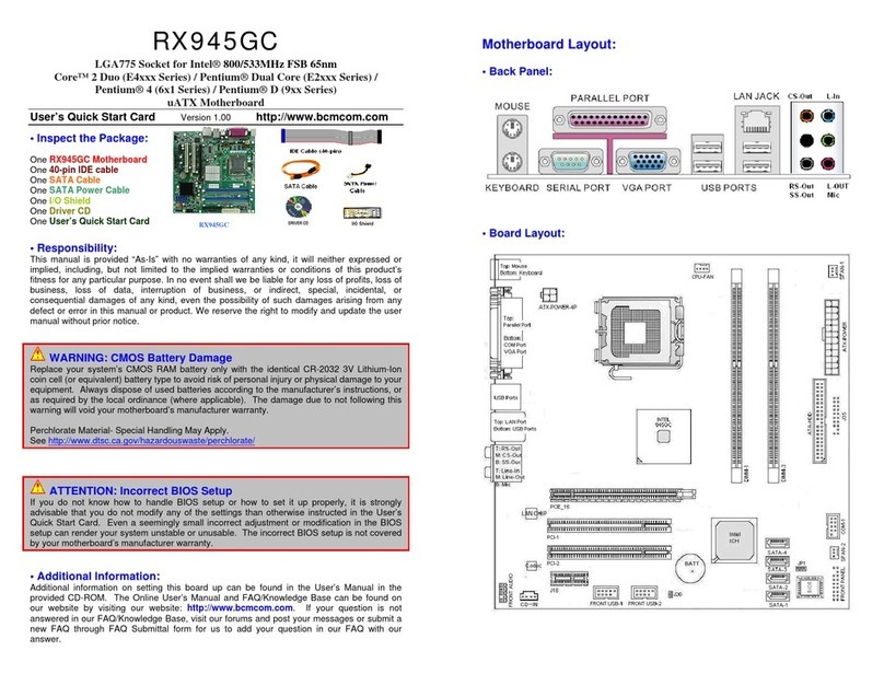 BCM RX945GC User's quick start card