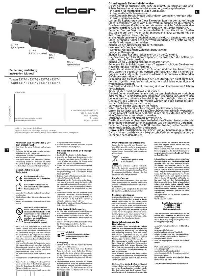 Cloer 3317-1 instruction manual