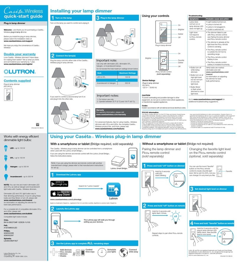 Lutron Electronics Caseta quick start guide Lutron Electronics Caseta quick start guide