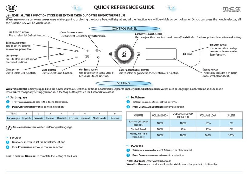 Whirlpool MAX109 Quick reference guide