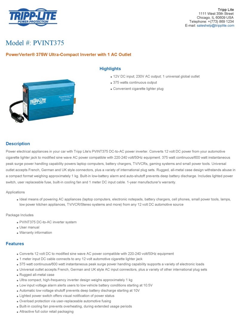 Tripp Lite PowerVerter PVINT375 Specification sheet