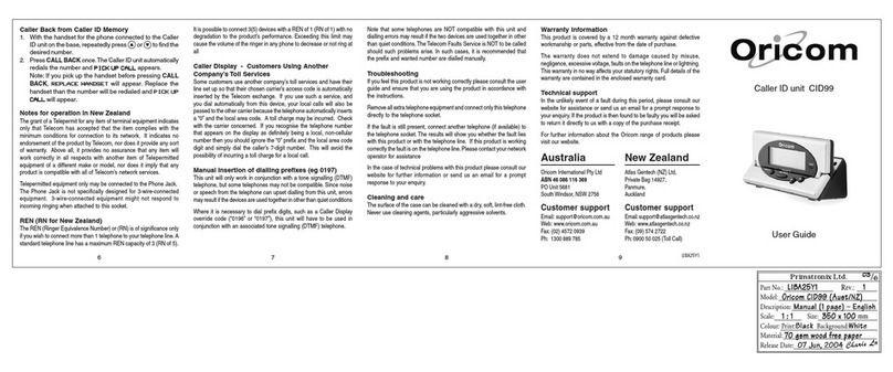 Oricom CID99 user guide