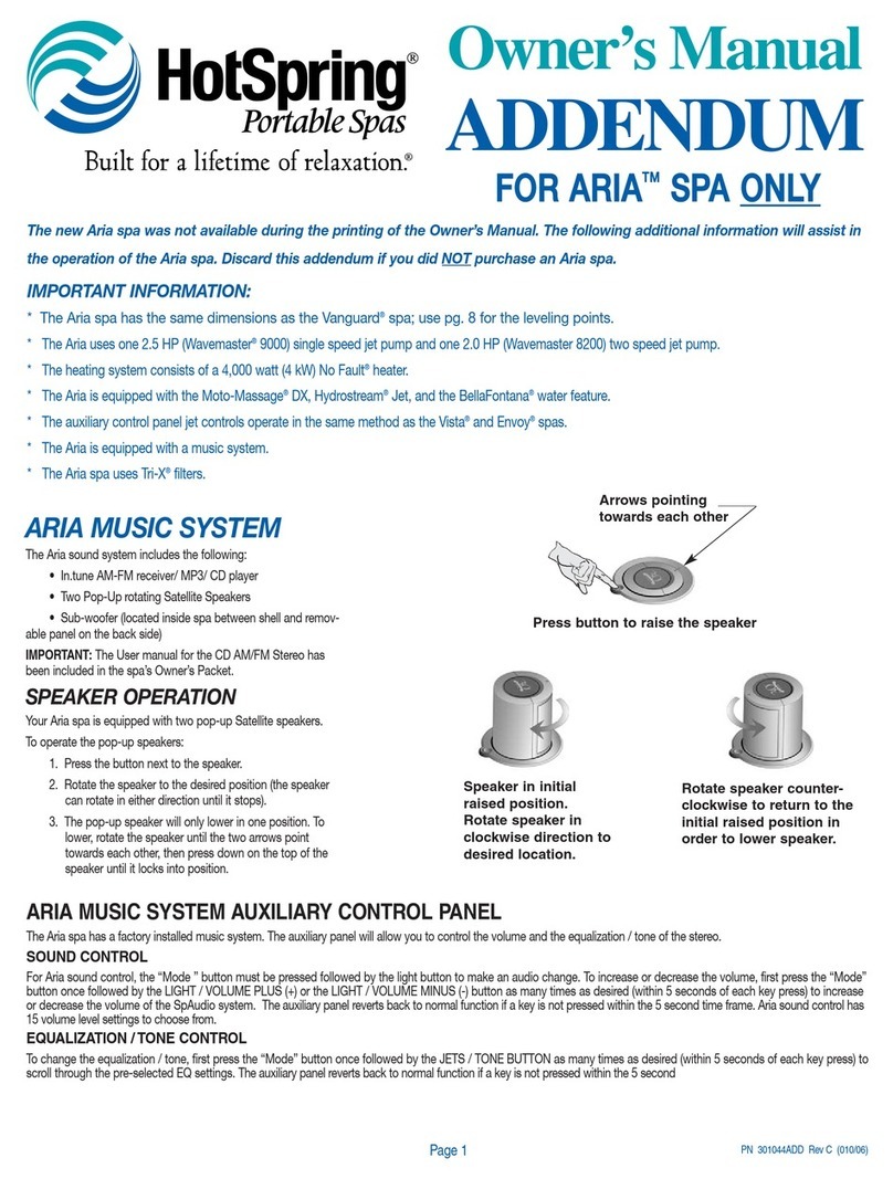 HotSpring Aria Owner's manual addendum HotSpring Aria Owner's manual addendum