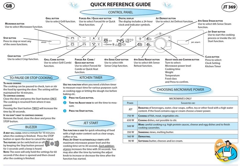 Whirlpool JT 369 SL Quick reference guide