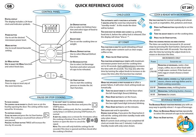 Whirlpool GT 281 Quick reference guide
