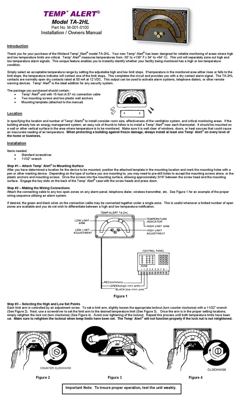Winland Electronics Temp Alert TA­2HL Operating instructions