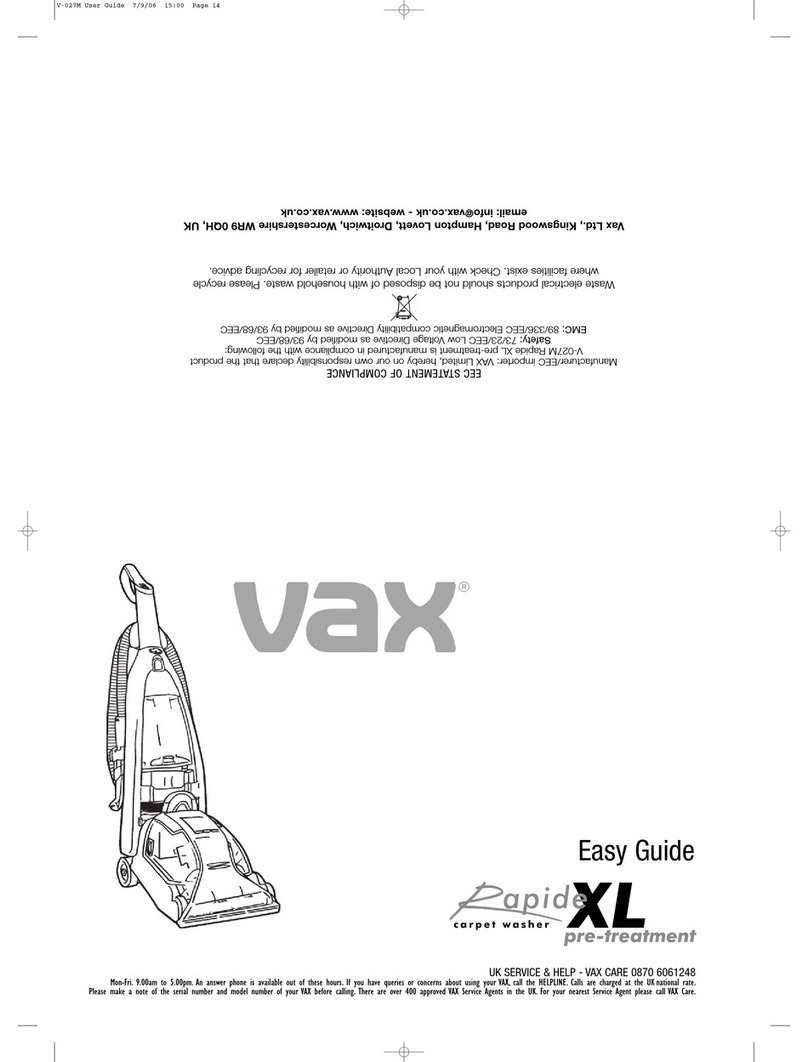 Vax Rapide XL Product information sheet
