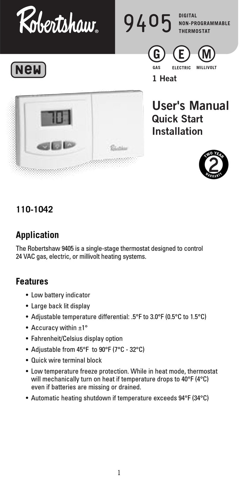 Robertshaw 9405 user manual