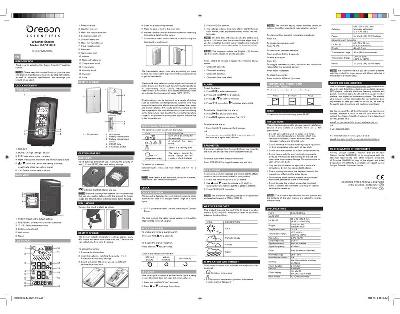 Oregon Scientific BAR310HG user manual