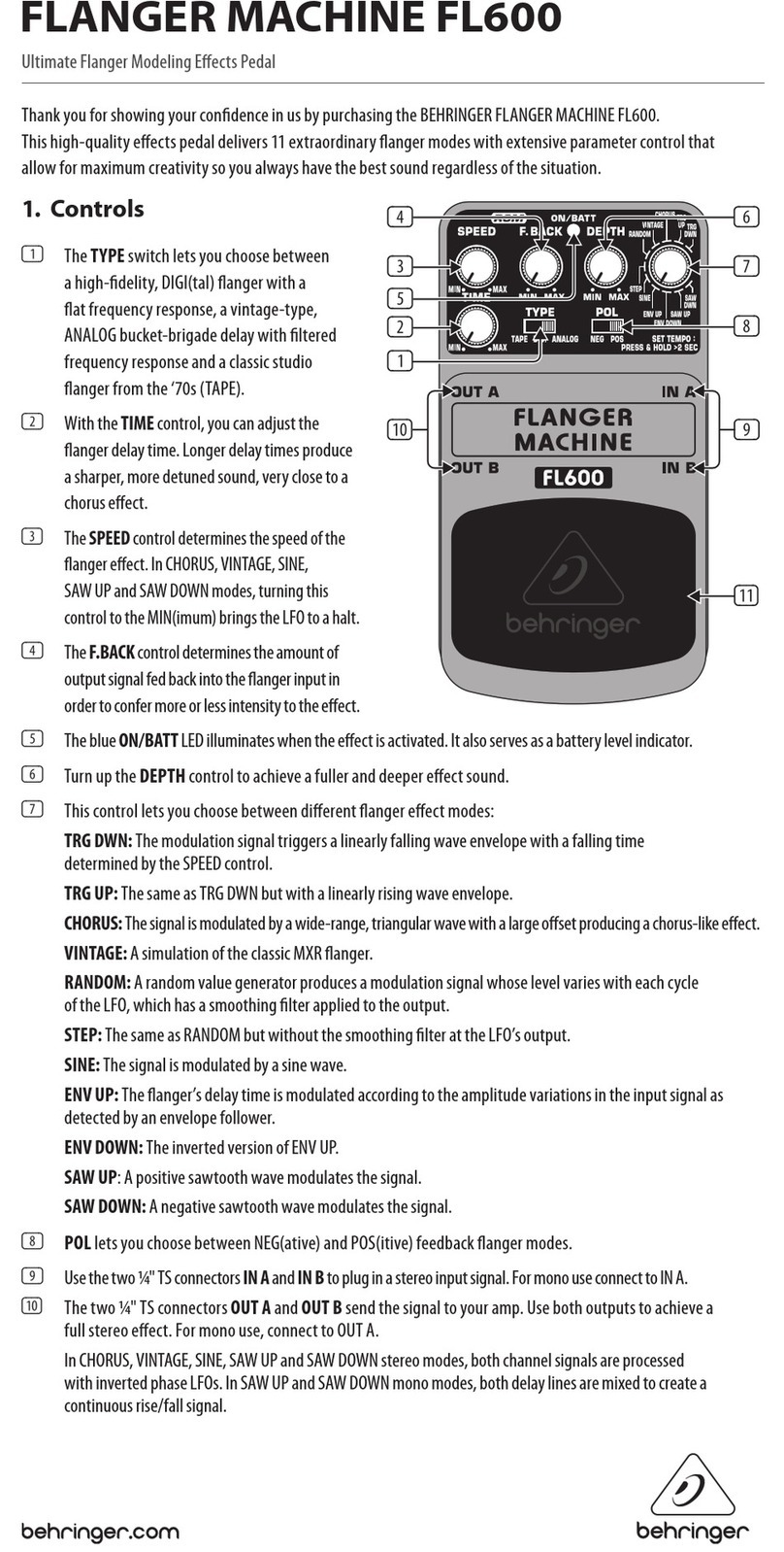 Behringer Flanger Machine FL600 User manual
