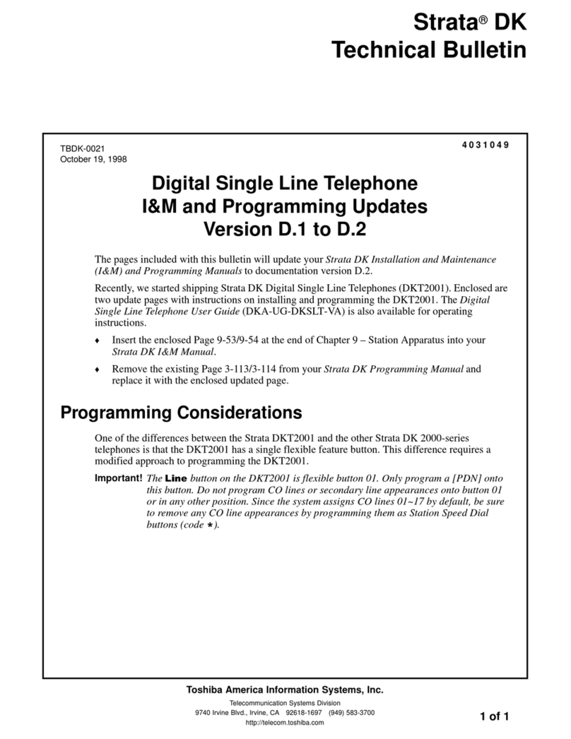 Toshiba Strata CTX DKT2001 Technical bulletin
