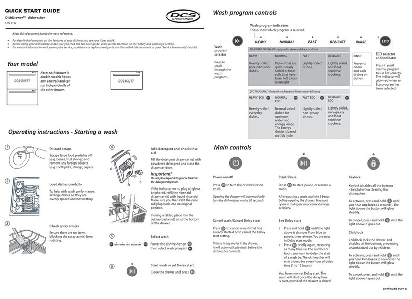 DCS DishDrawer DD24DUT7 quick start guide