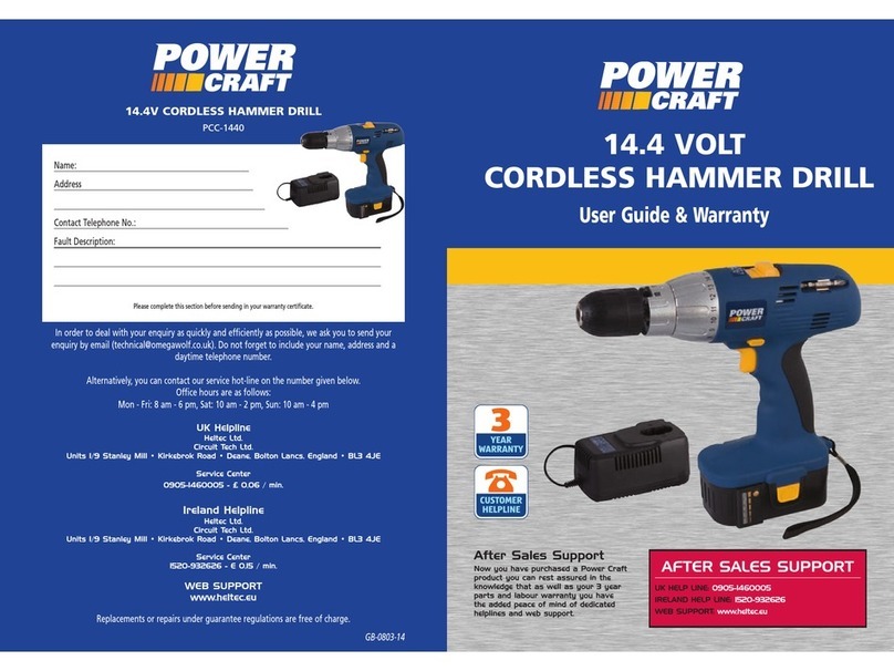 Power Craft 14.4 Volt CORDLESS HAMMER DRILL Instruction Manual