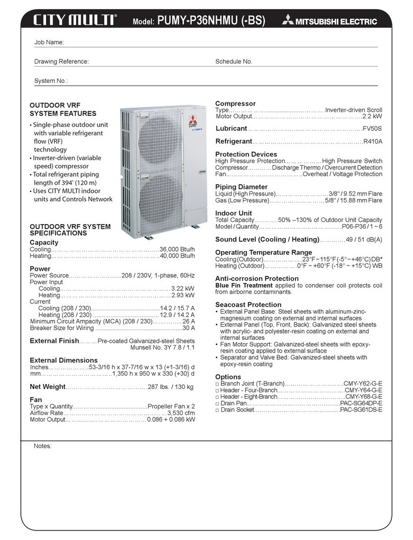 Mitsubishi Electric PUMY-P36NHMU User manual