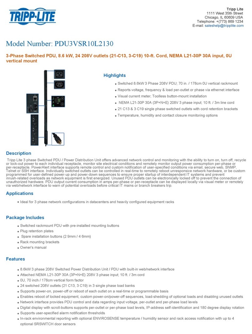 Tripp Lite PDU3VSR10L2130 Specifications Tripp Lite PDU3VSR10L2130 Specifications