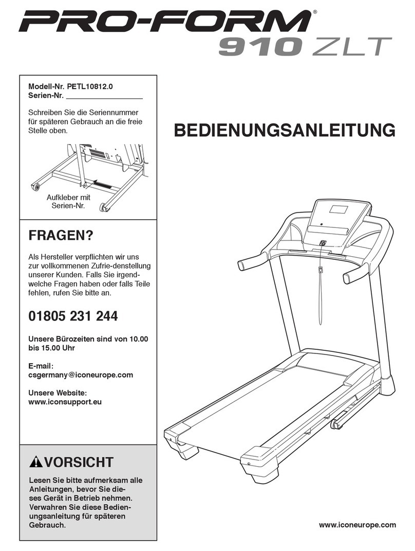 Pro-Form 910 Zlt Cwl Treadmill Quick start guide